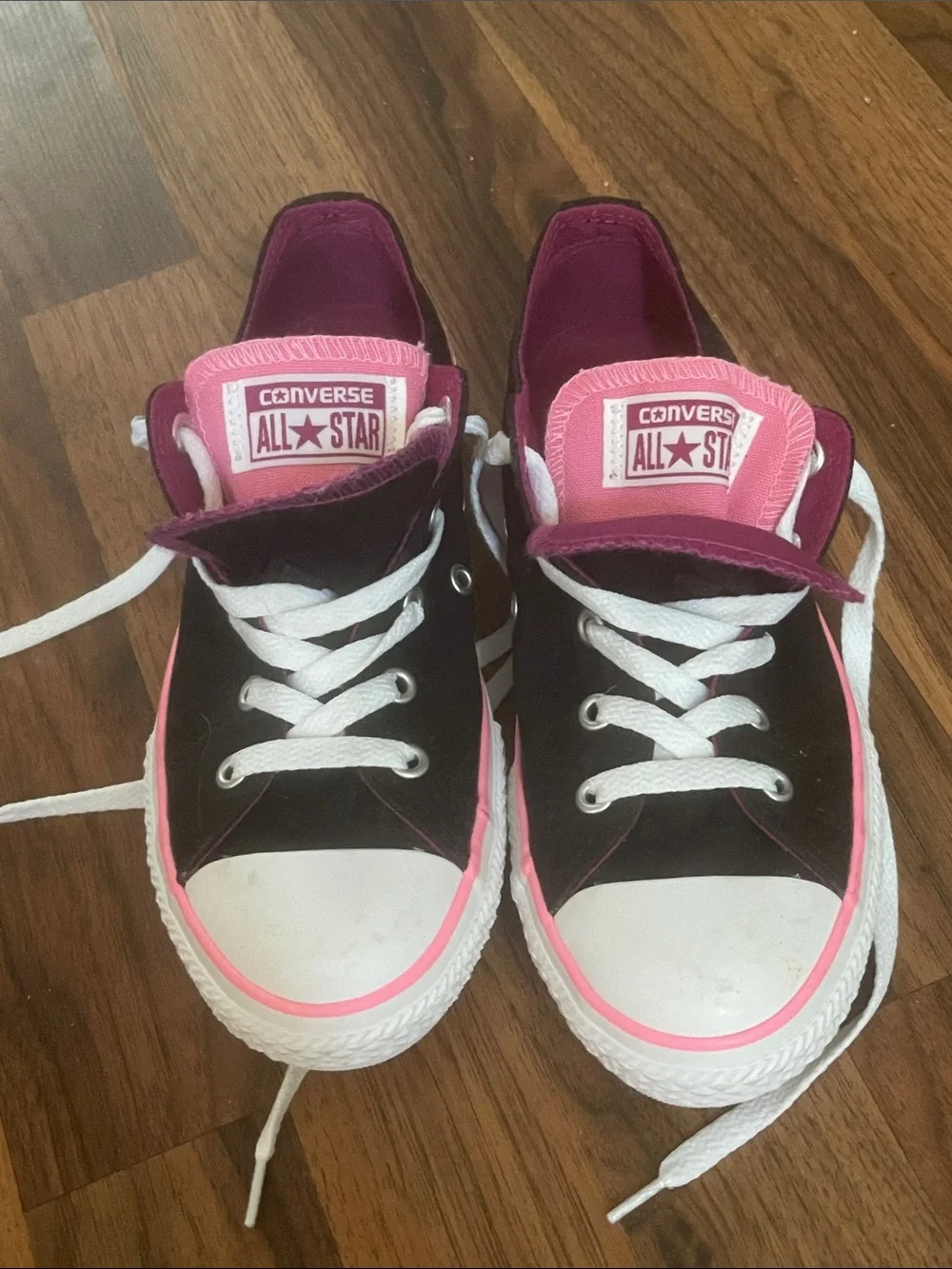 Converse Low-Top Canvas Sneakers in Black and Magenta Pink